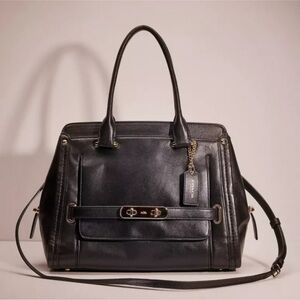 Coach Swagger Frame Satchel Black Leather Handbag with Crossbody Strap